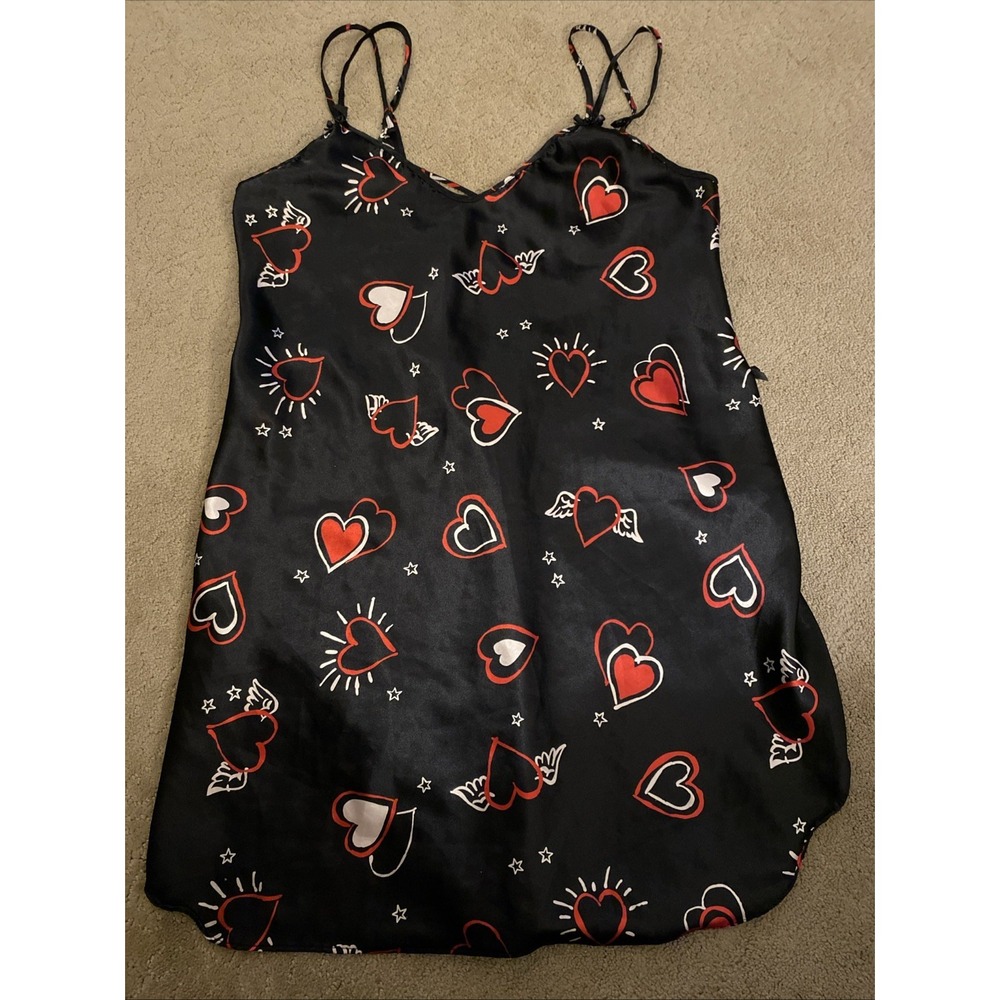 ***VINTAGE*** DENTELLE SLIP DRESS WITH HEART PATTERN/BOW DETAIL CRISS-CROSS BACK